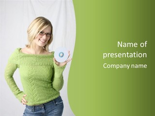 Woman Holding A Blank Cd PowerPoint Template