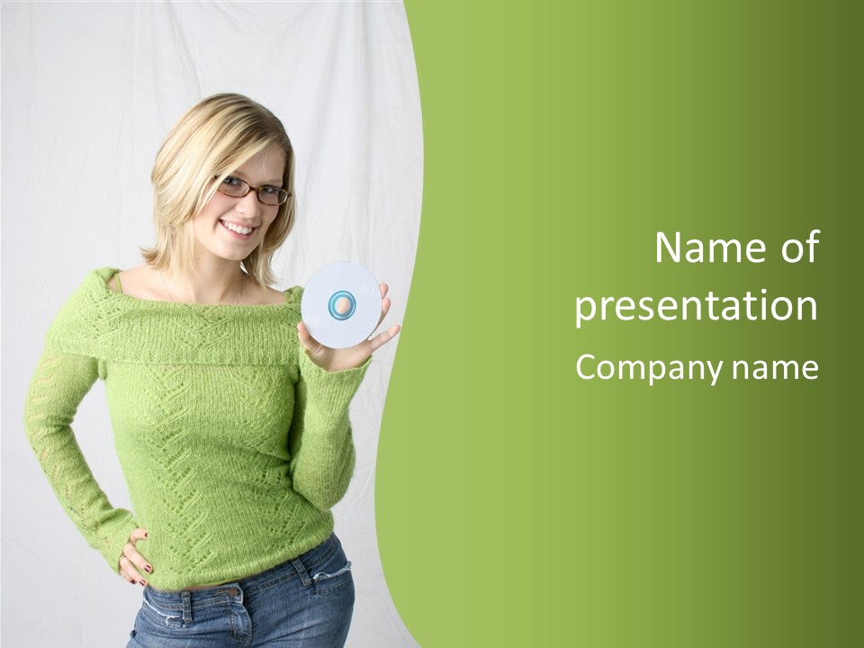 Woman Holding A Blank Cd PowerPoint Template