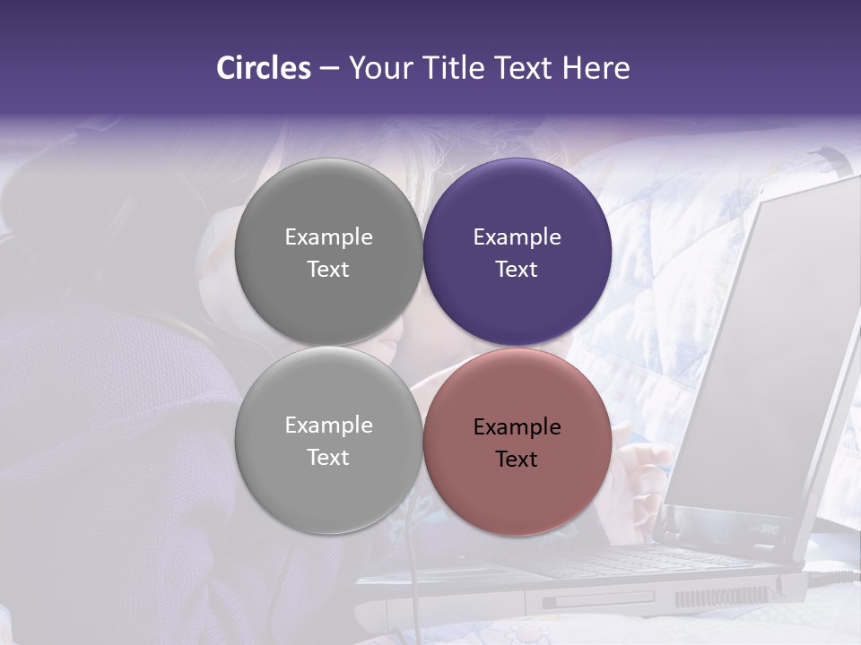 Two Small Girls, One With Laptop And Headphones Pointing At The Screen And The Other Watching It PowerPoint Template