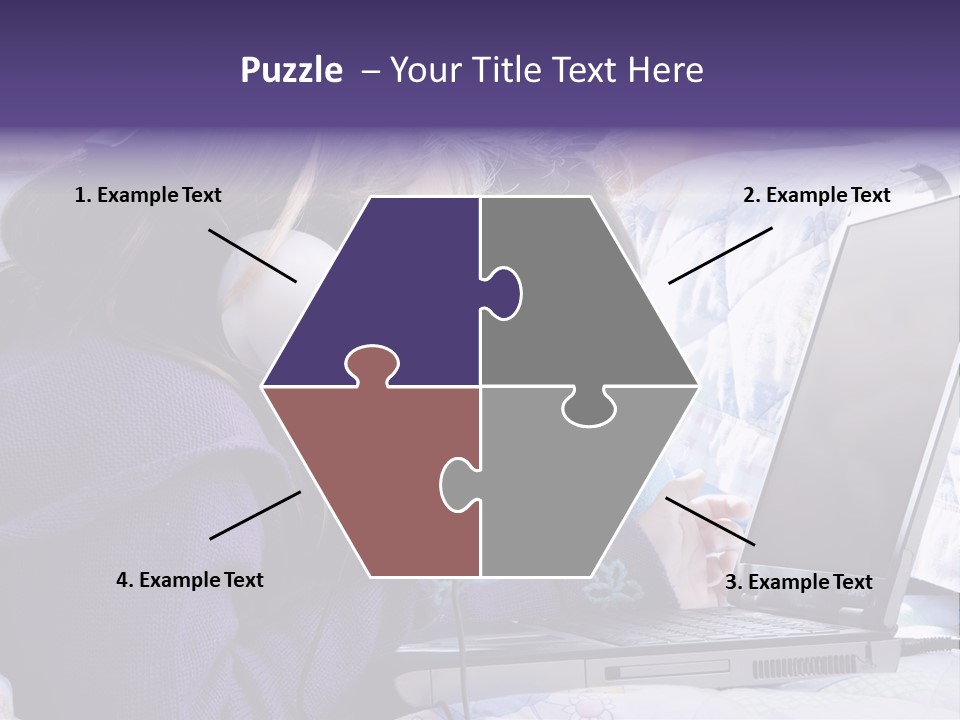 Two Small Girls, One With Laptop And Headphones Pointing At The Screen And The Other Watching It PowerPoint Template