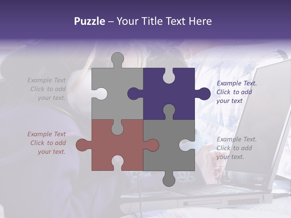 Two Small Girls, One With Laptop And Headphones Pointing At The Screen And The Other Watching It PowerPoint Template