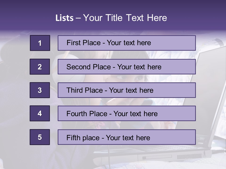Two Small Girls, One With Laptop And Headphones Pointing At The Screen And The Other Watching It PowerPoint Template