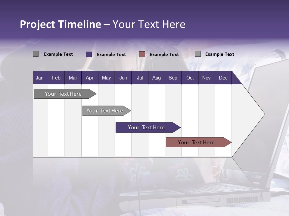 Two Small Girls, One With Laptop And Headphones Pointing At The Screen And The Other Watching It PowerPoint Template