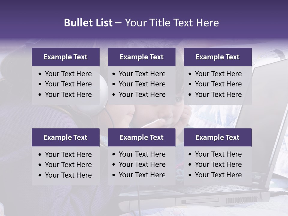 Two Small Girls, One With Laptop And Headphones Pointing At The Screen And The Other Watching It PowerPoint Template