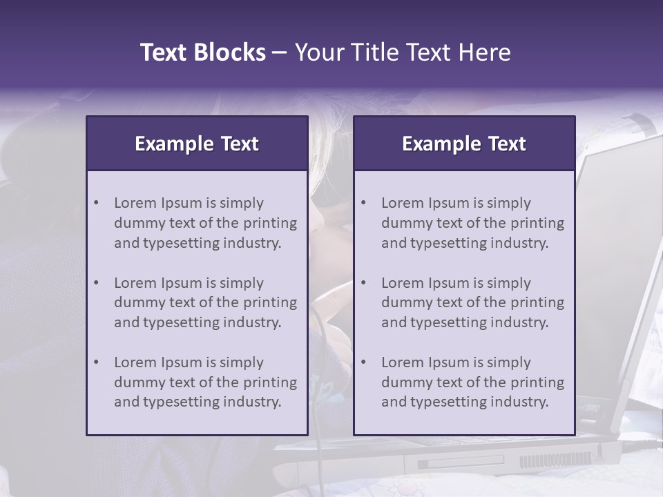 Two Small Girls, One With Laptop And Headphones Pointing At The Screen And The Other Watching It PowerPoint Template