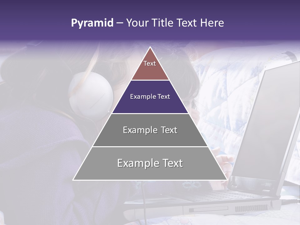 Two Small Girls, One With Laptop And Headphones Pointing At The Screen And The Other Watching It PowerPoint Template
