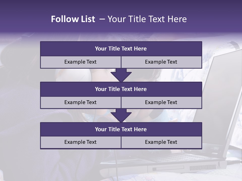 Two Small Girls, One With Laptop And Headphones Pointing At The Screen And The Other Watching It PowerPoint Template