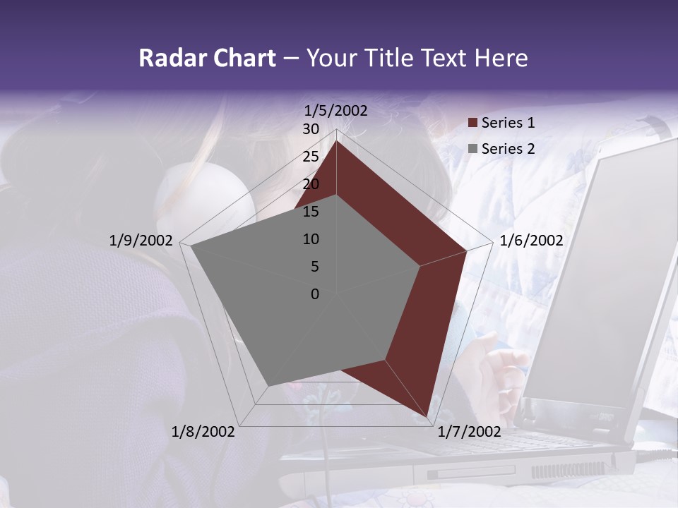 Two Small Girls, One With Laptop And Headphones Pointing At The Screen And The Other Watching It PowerPoint Template