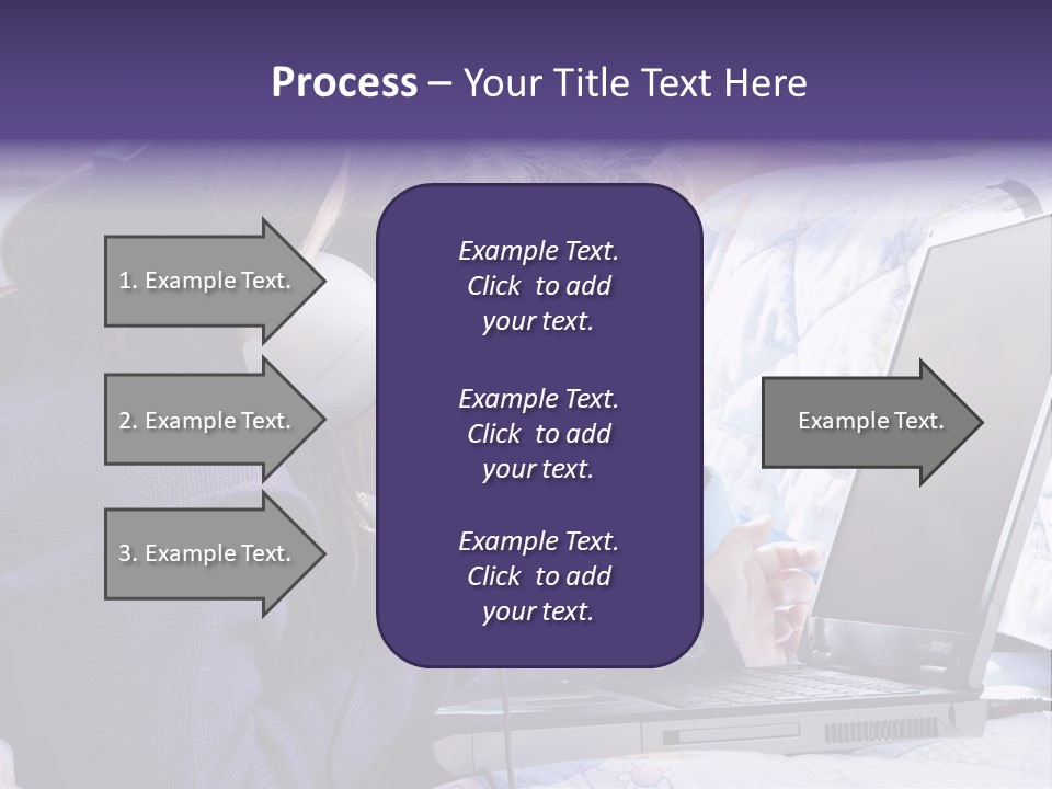Two Small Girls, One With Laptop And Headphones Pointing At The Screen And The Other Watching It PowerPoint Template