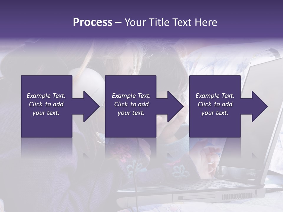Two Small Girls, One With Laptop And Headphones Pointing At The Screen And The Other Watching It PowerPoint Template