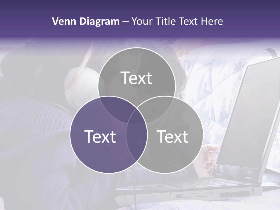 Two Small Girls, One With Laptop And Headphones Pointing At The Screen And The Other Watching It PowerPoint Template