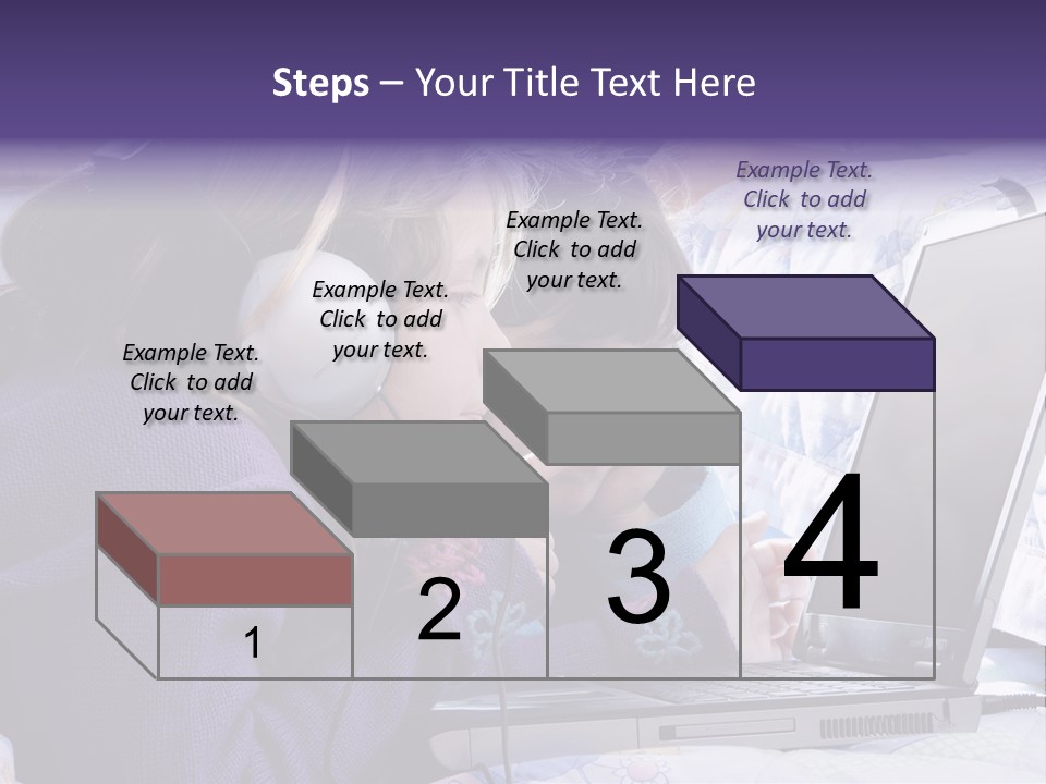 Two Small Girls, One With Laptop And Headphones Pointing At The Screen And The Other Watching It PowerPoint Template