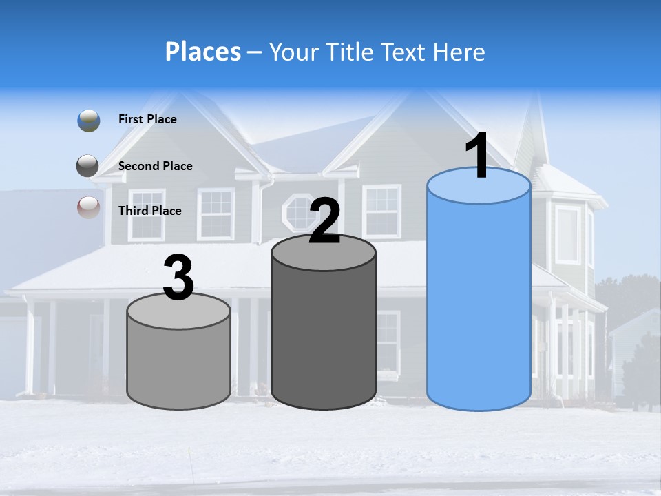 A View Of A New Home In Winter, Covered With Snow. PowerPoint Template