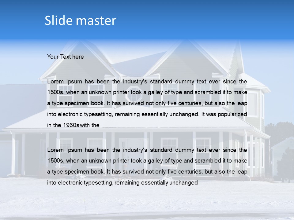 A View Of A New Home In Winter, Covered With Snow. PowerPoint Template