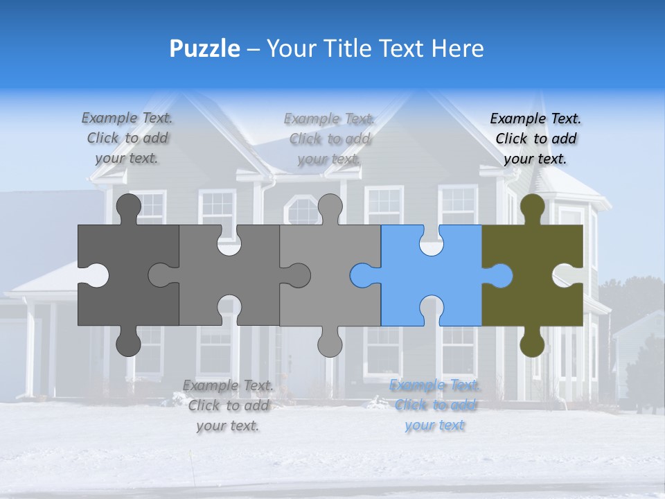 A View Of A New Home In Winter, Covered With Snow. PowerPoint Template