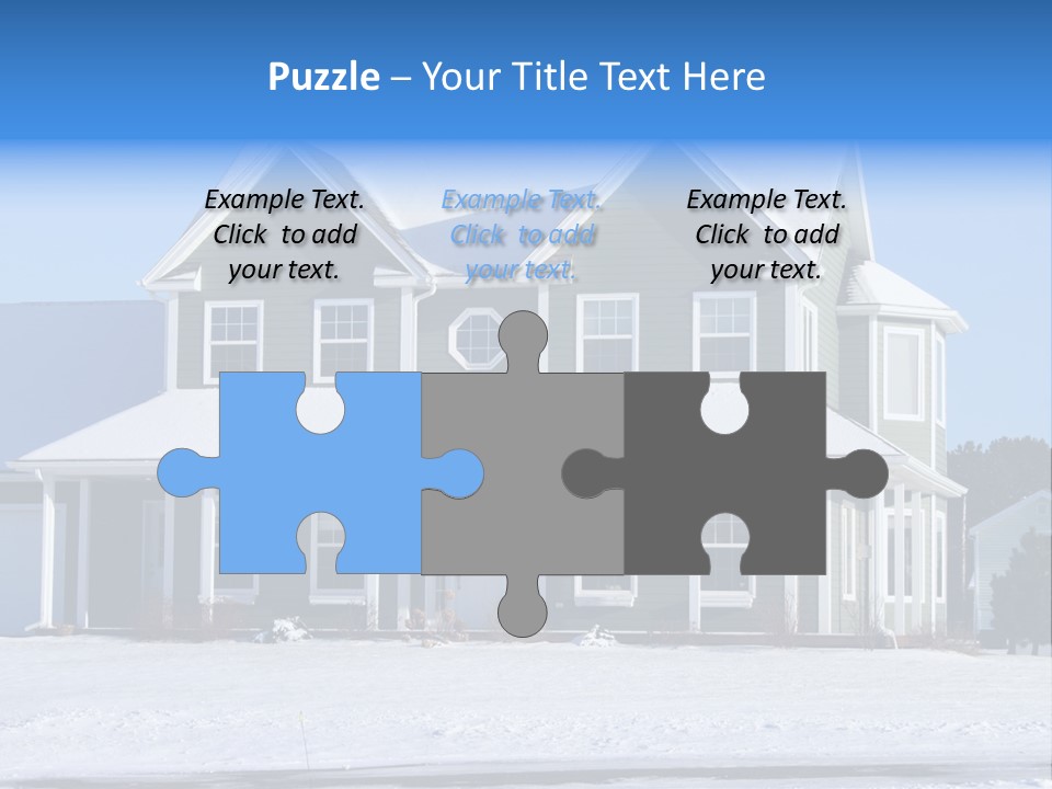 A View Of A New Home In Winter, Covered With Snow. PowerPoint Template