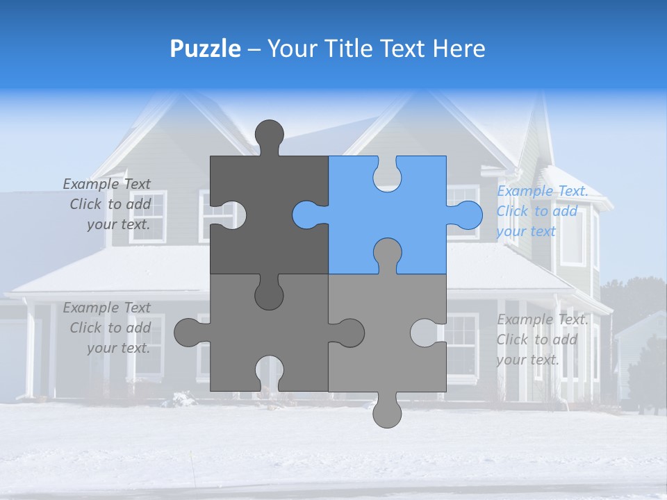A View Of A New Home In Winter, Covered With Snow. PowerPoint Template