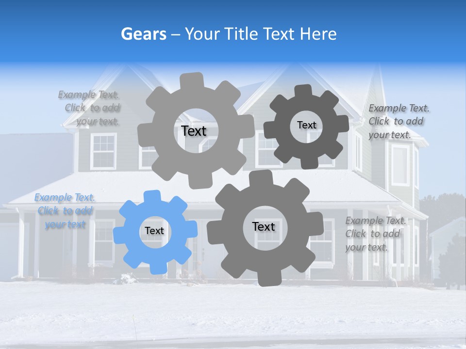 A View Of A New Home In Winter, Covered With Snow. PowerPoint Template