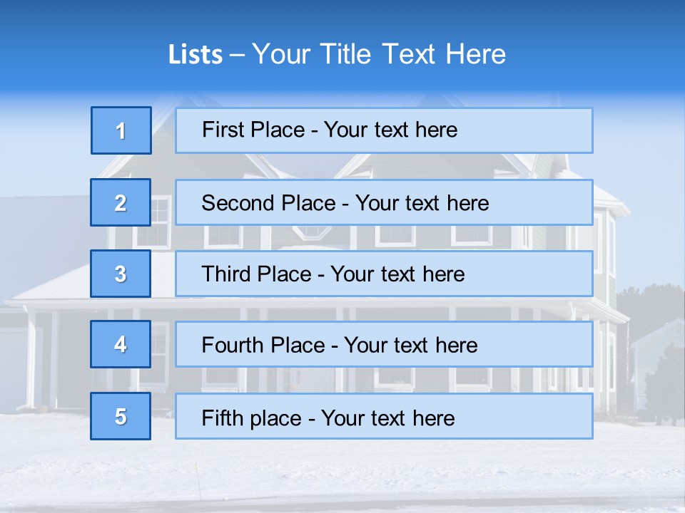 A View Of A New Home In Winter, Covered With Snow. PowerPoint Template