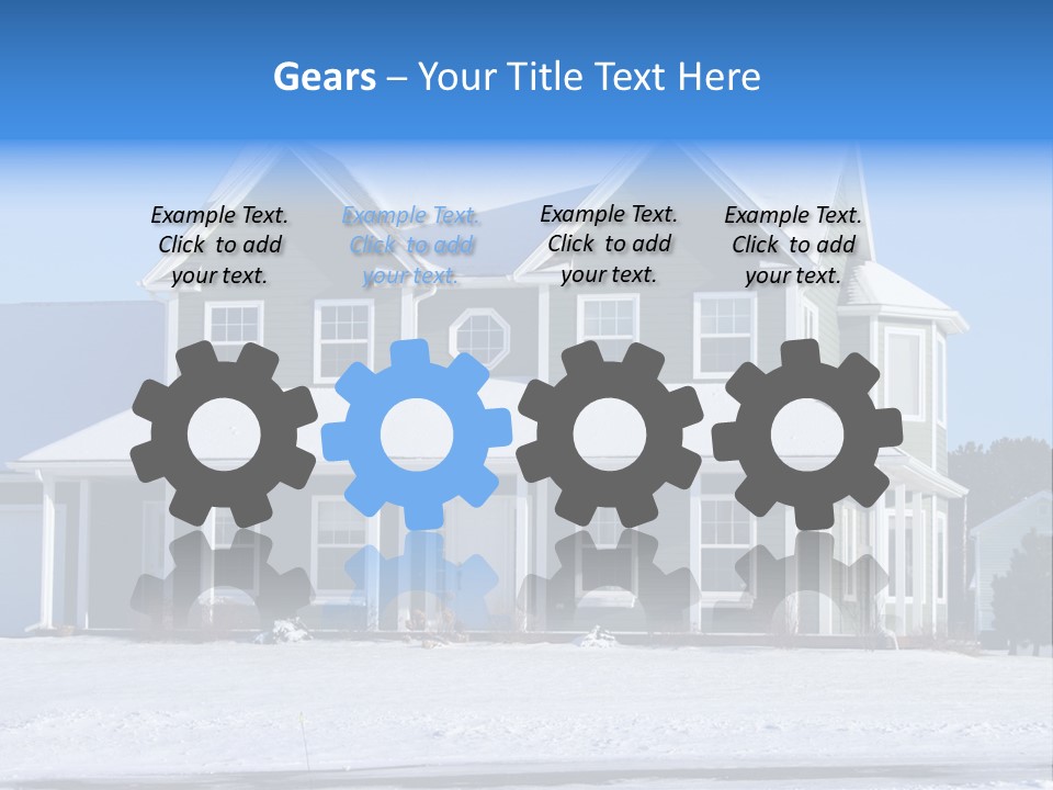 A View Of A New Home In Winter, Covered With Snow. PowerPoint Template