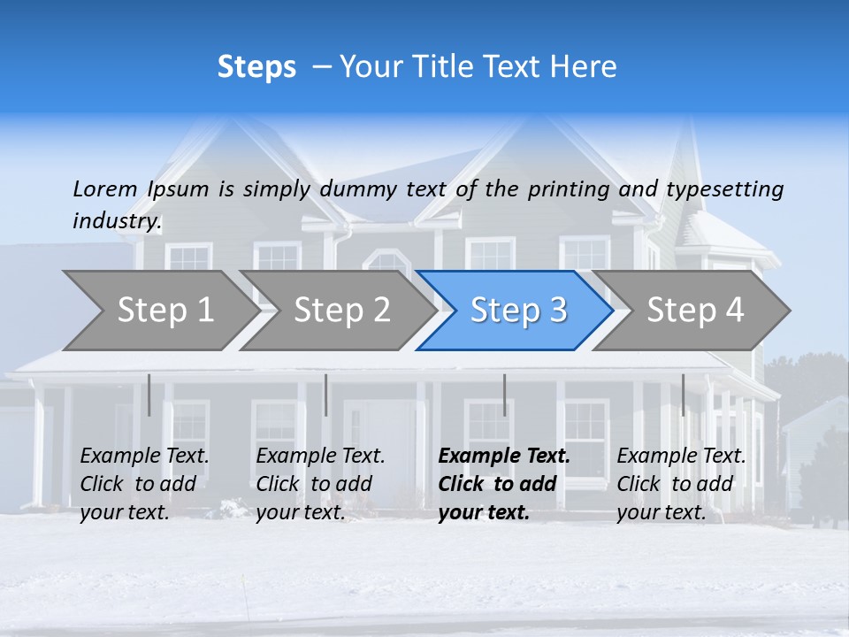 A View Of A New Home In Winter, Covered With Snow. PowerPoint Template