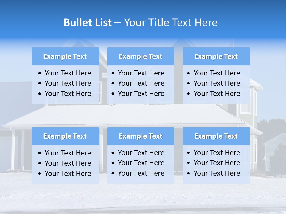 A View Of A New Home In Winter, Covered With Snow. PowerPoint Template