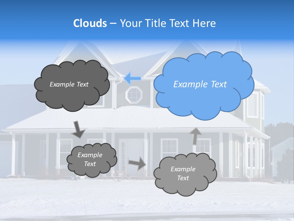 A View Of A New Home In Winter, Covered With Snow. PowerPoint Template