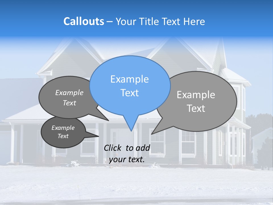 A View Of A New Home In Winter, Covered With Snow. PowerPoint Template