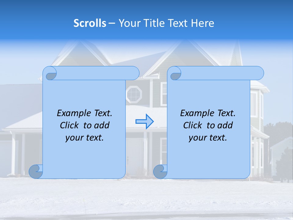 A View Of A New Home In Winter, Covered With Snow. PowerPoint Template