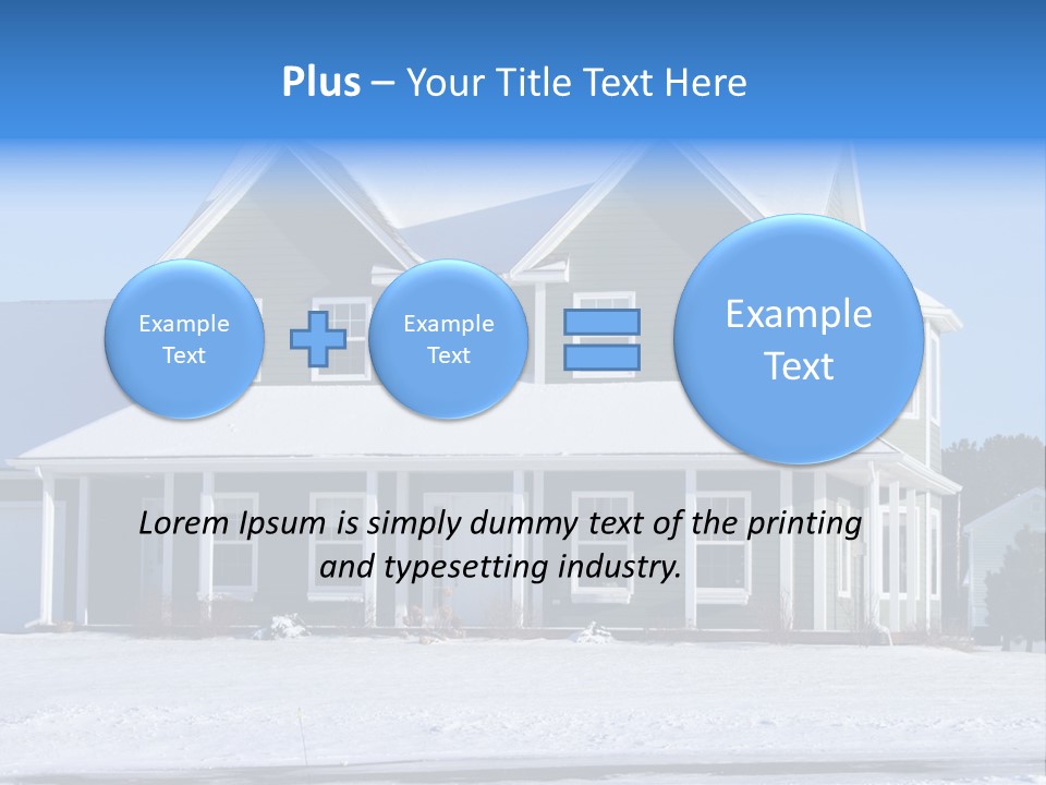 A View Of A New Home In Winter, Covered With Snow. PowerPoint Template