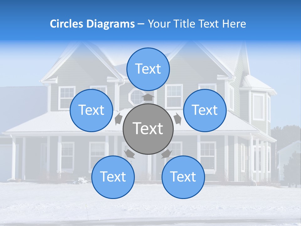 A View Of A New Home In Winter, Covered With Snow. PowerPoint Template