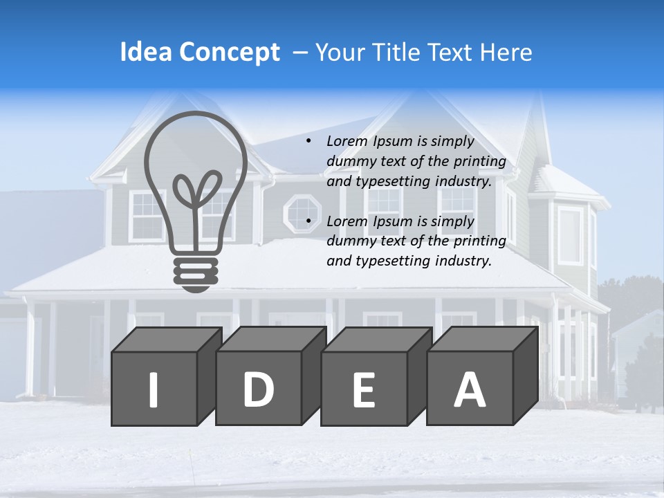 A View Of A New Home In Winter, Covered With Snow. PowerPoint Template
