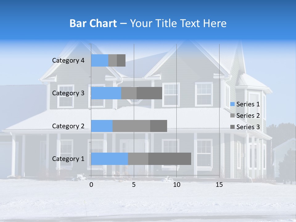 A View Of A New Home In Winter, Covered With Snow. PowerPoint Template
