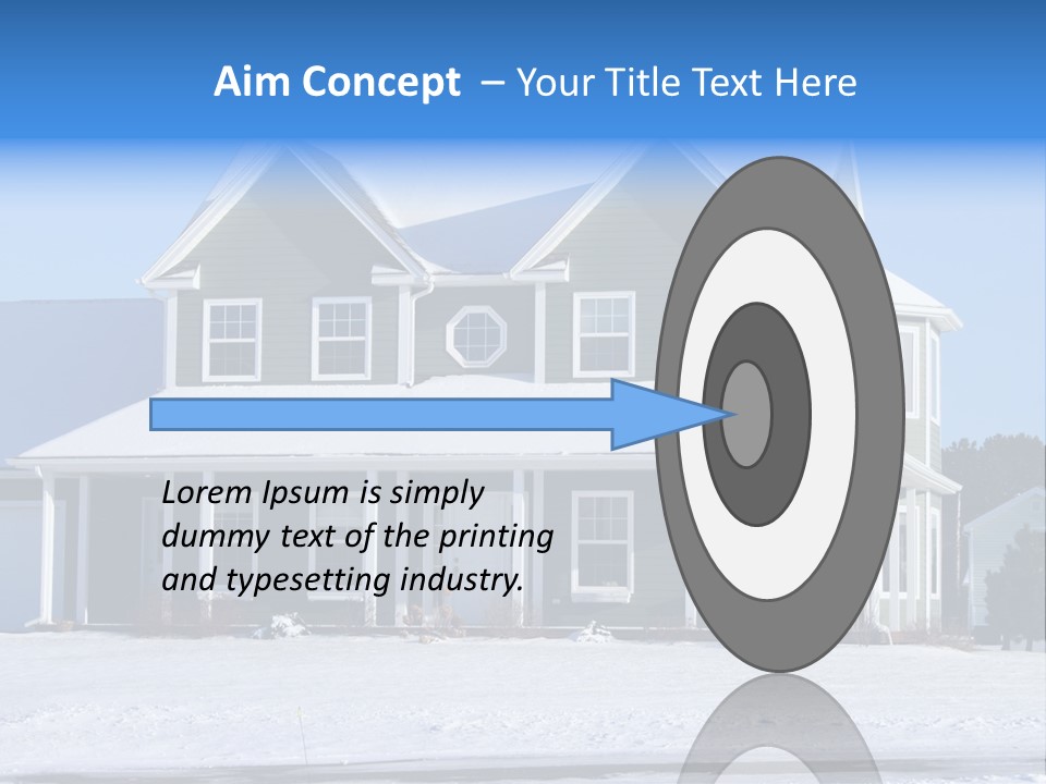 A View Of A New Home In Winter, Covered With Snow. PowerPoint Template