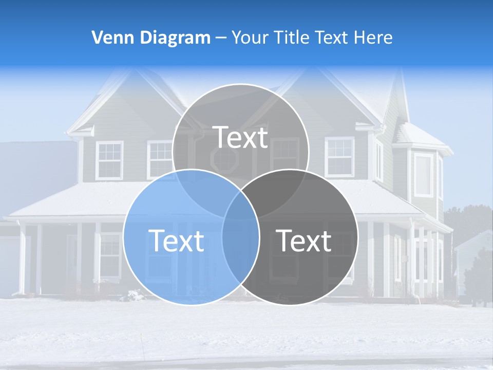 A View Of A New Home In Winter, Covered With Snow. PowerPoint Template