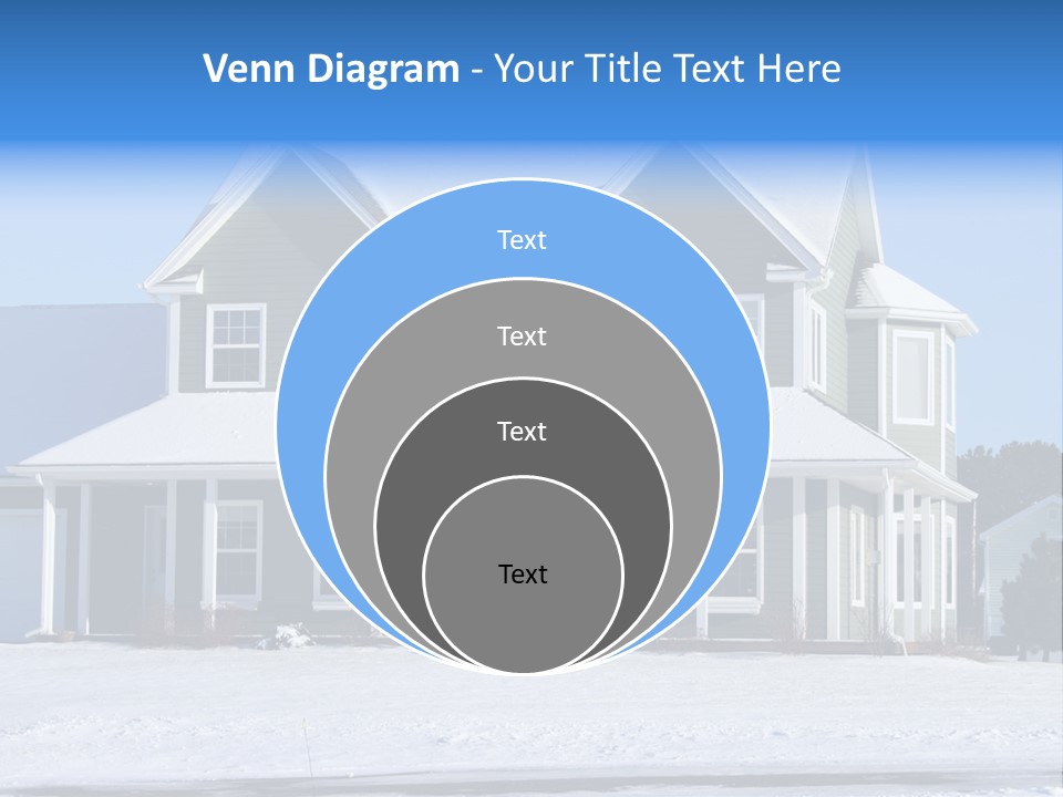 A View Of A New Home In Winter, Covered With Snow. PowerPoint Template