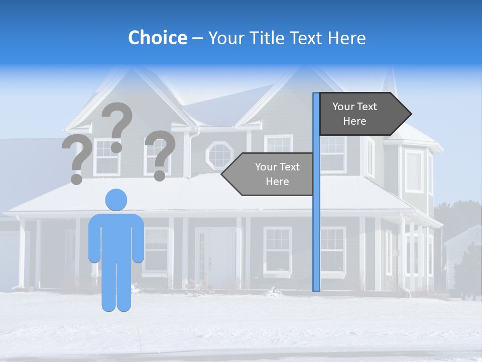 A View Of A New Home In Winter, Covered With Snow. PowerPoint Template