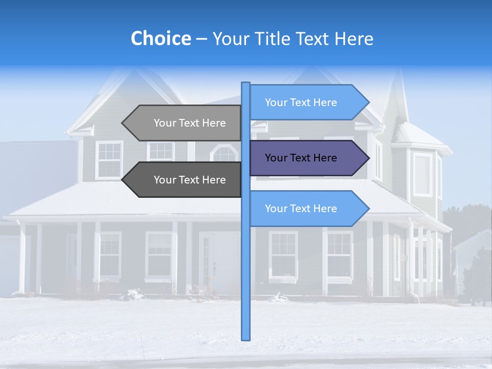 A View Of A New Home In Winter, Covered With Snow. PowerPoint Template