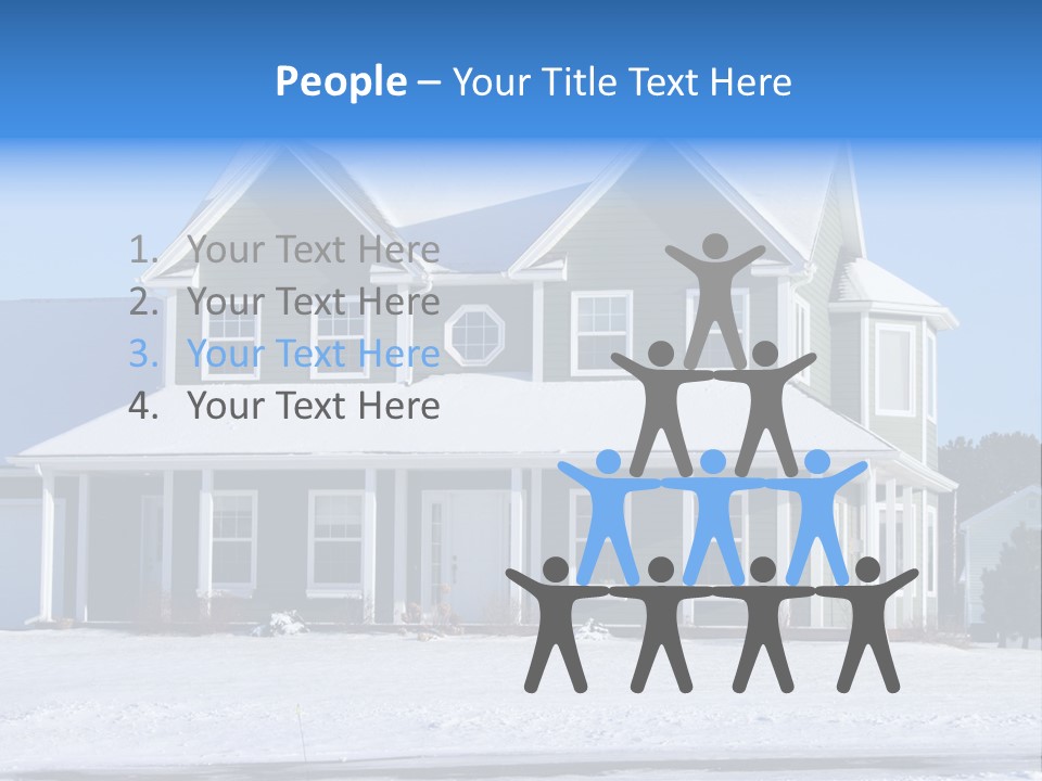 A View Of A New Home In Winter, Covered With Snow. PowerPoint Template