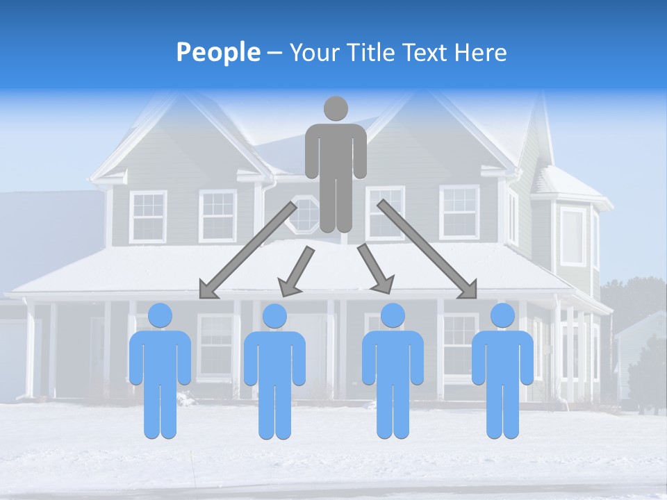A View Of A New Home In Winter, Covered With Snow. PowerPoint Template