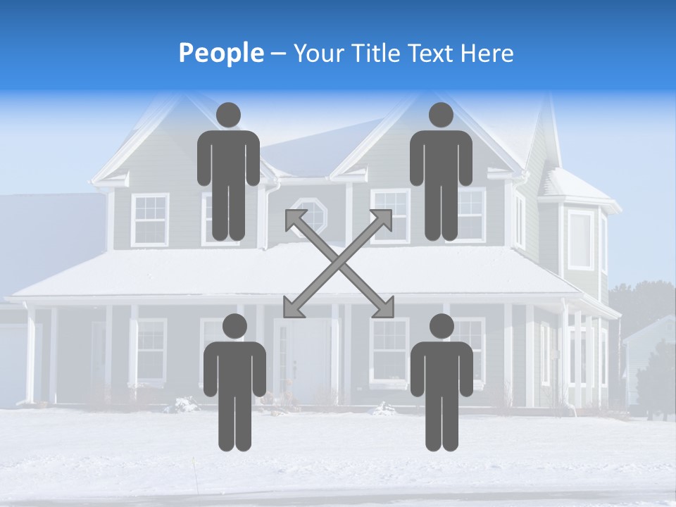 A View Of A New Home In Winter, Covered With Snow. PowerPoint Template