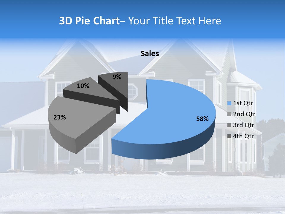 A View Of A New Home In Winter, Covered With Snow. PowerPoint Template