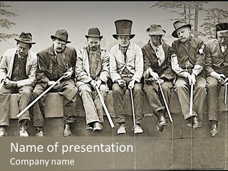 A Group Of Men Sitting Next To Each Other PowerPoint Template