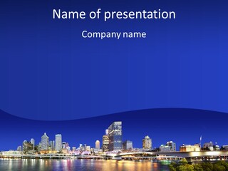 Cityscape Of Brisbane, Queensland, Australia Taken Across Brisbane River At Night PowerPoint Template