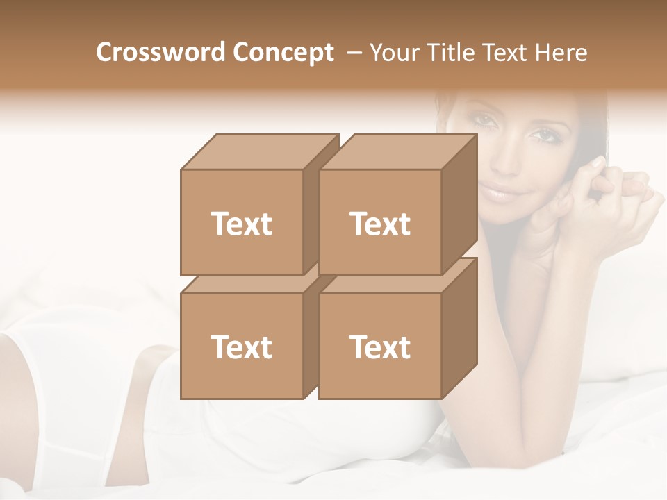 Portrait Of Fresh And Beautiful Brunette Woman On Bed PowerPoint Template