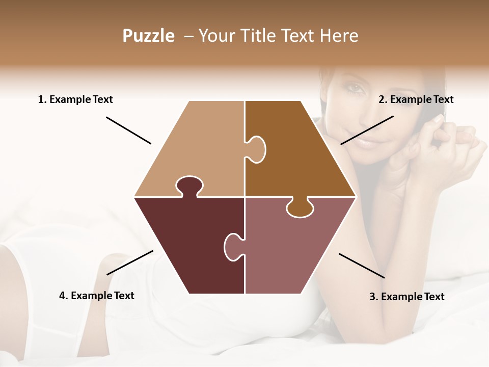 Portrait Of Fresh And Beautiful Brunette Woman On Bed PowerPoint Template