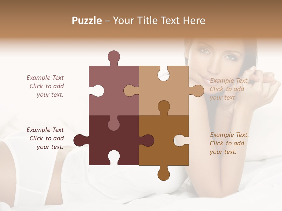 Portrait Of Fresh And Beautiful Brunette Woman On Bed PowerPoint Template