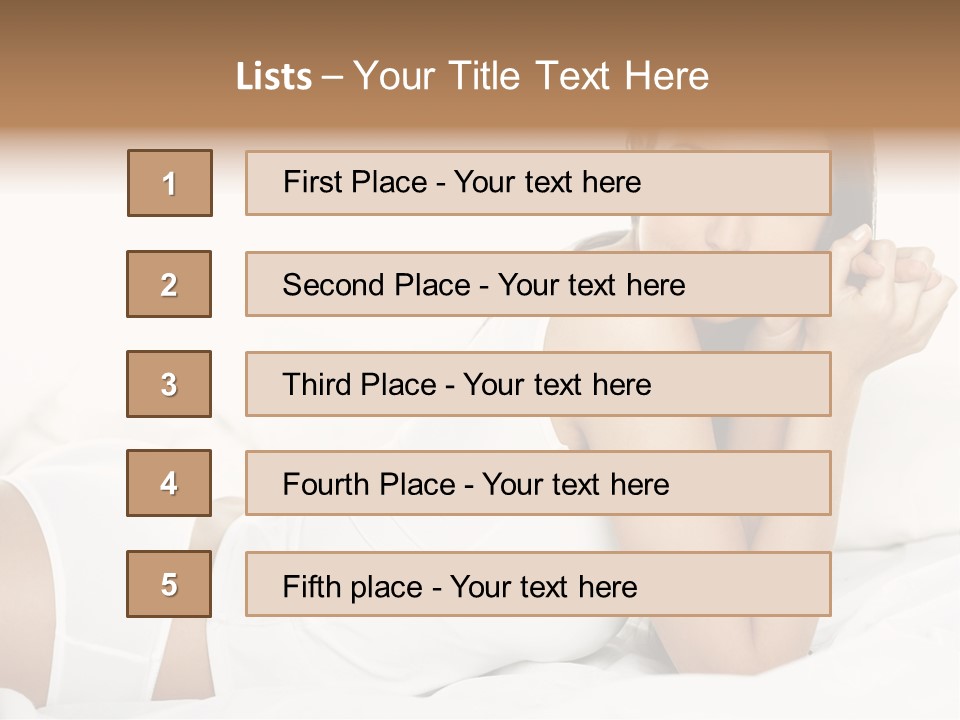 Portrait Of Fresh And Beautiful Brunette Woman On Bed PowerPoint Template