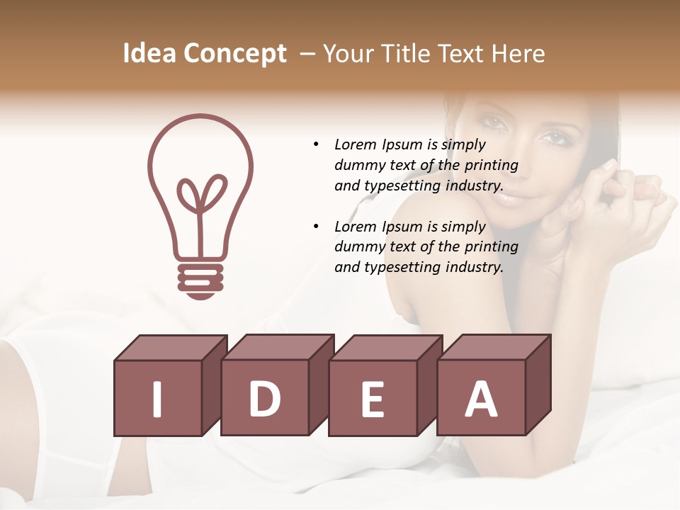 Portrait Of Fresh And Beautiful Brunette Woman On Bed PowerPoint Template