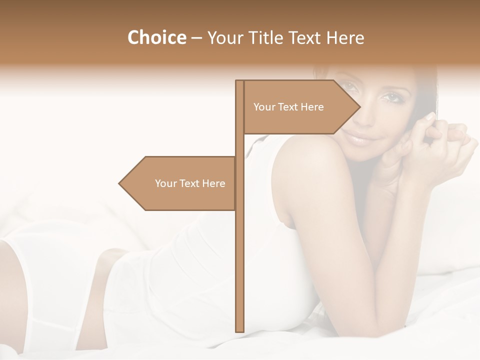 Portrait Of Fresh And Beautiful Brunette Woman On Bed PowerPoint Template